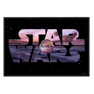 Silver Buffalo Star Wars The Mandalorian Logo and The Child 13 x 19 Inch Framed MDF Wall Art - 1 of 4