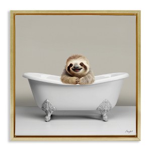 Stupell Industries Happy Sloth in Bathtub Floating Frame Canvas Art - 1 of 4