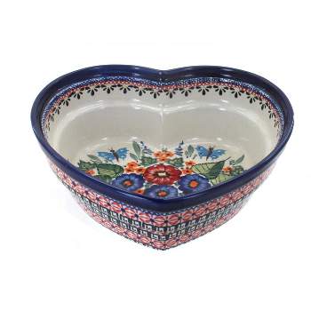 Blue Rose Polish Pottery 859-1 Zaklady Large Heart Bowl