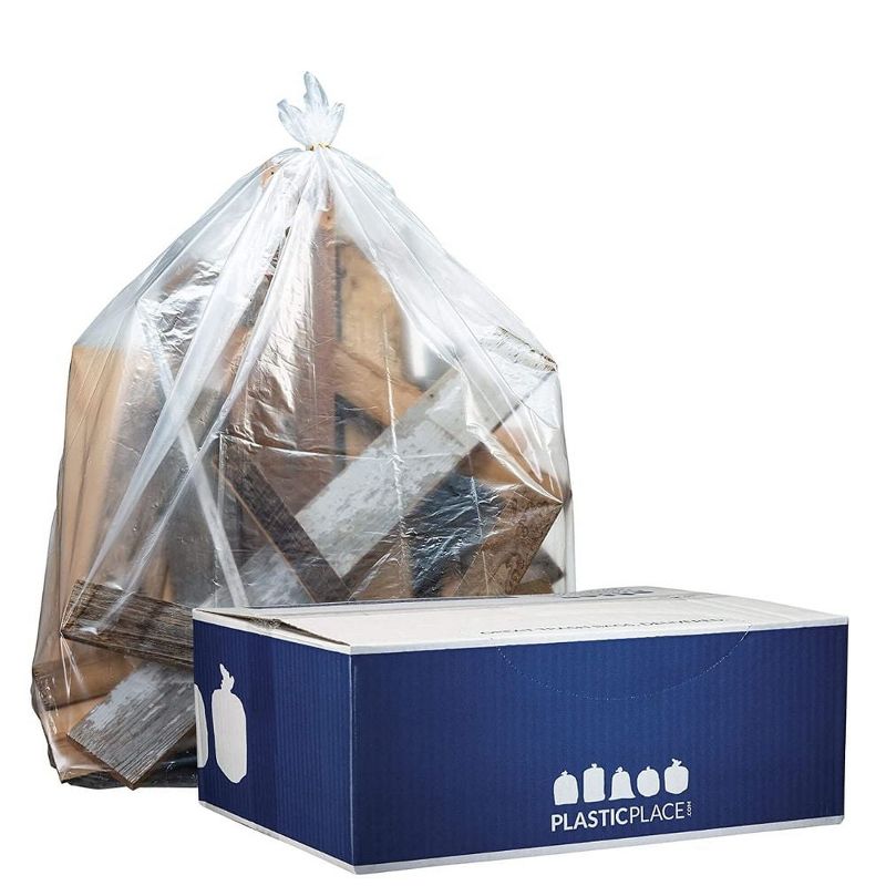 Plasticplace 32-33 Gallon Trash Bags, Clear, 1.2 Mil (100 Count), 1 of 3