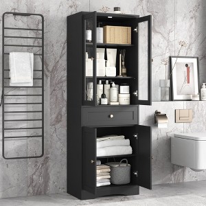 Whisen Verticle Black Bathroom Storage Cabinet, Cabinet with Doors, Drawer and Adjustable Shelf - 1 of 4