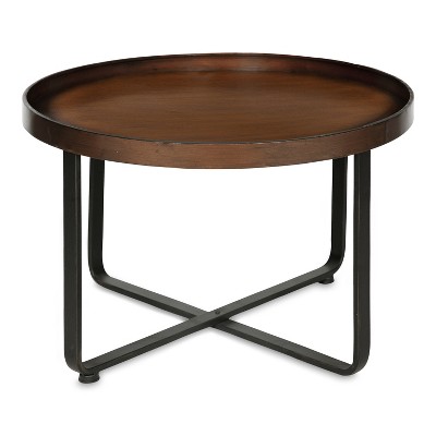 Bronze and Black Round Metal Coffee Table with Criss-Cross Base