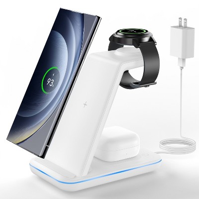 HANPURE Wireless Charging Station 3-in-1 Phone Charger Stand for Galaxy Watch7 Pro/4/3/Active2/1-S24-S23 Ultra/S22-S20/Note 20 White