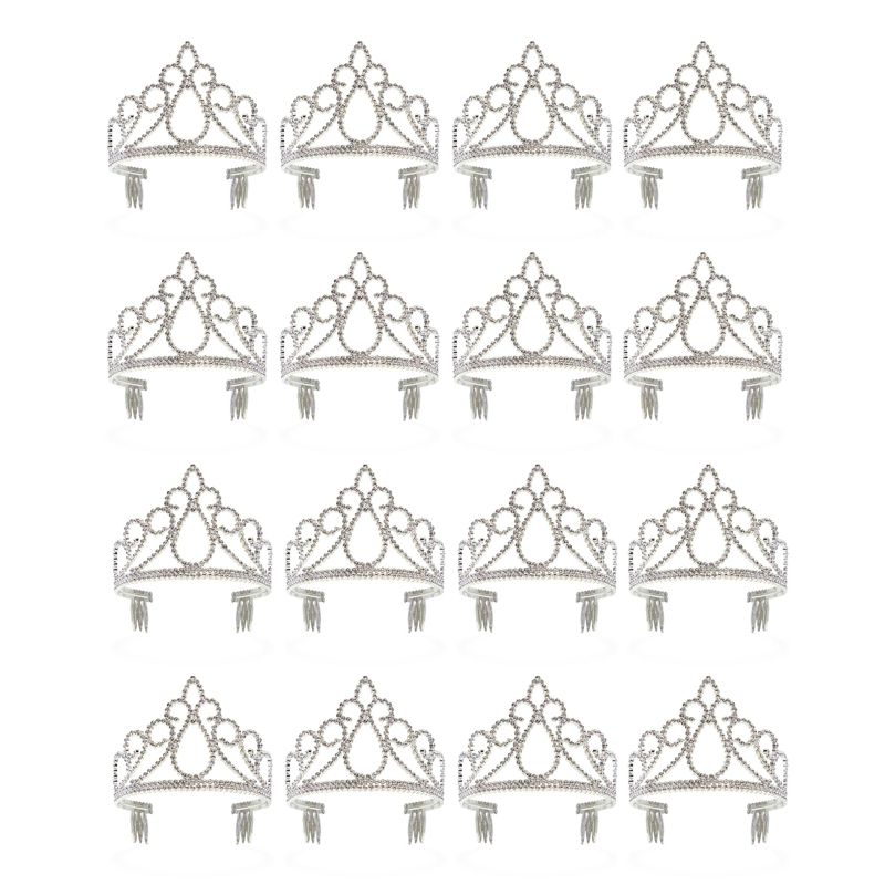 Blue Panda 12 Pack Plastic Princess Tiaras for Little Girls, Silver Crowns for Kids Party Favors, Dress-Up, Costume Accessories, 4.5 x 3.5 x 4.5 In, 1 of 9