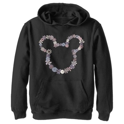 Boy's Disney Mickey Mouse Floral Outline Silhouette Pull Over Hoodie