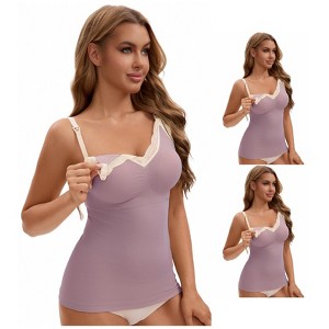 INSPIRE CHIC Women's 3 Pcs Lace V Neck Pregnancy Cami with Built-In Bra Maternity Nursing Tank Top for Breastfeeding - 1 of 4