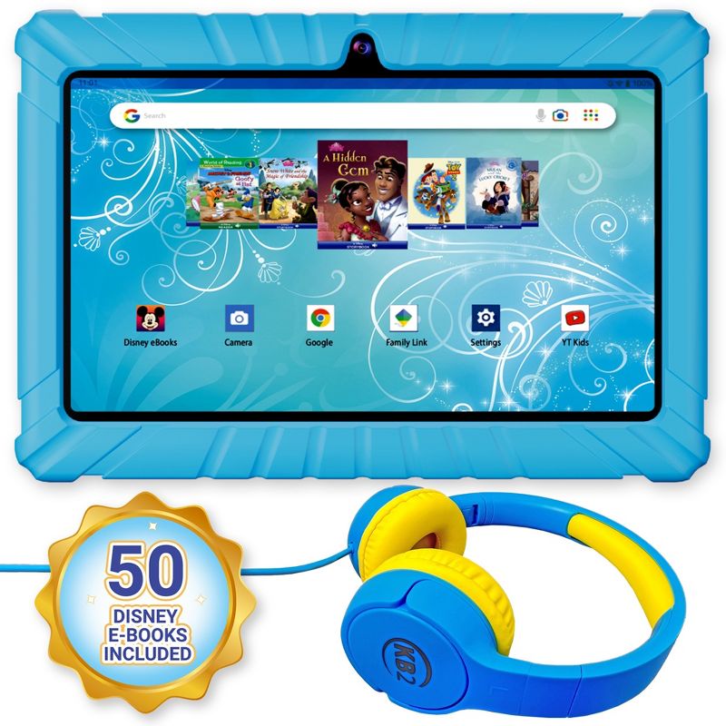 Contixo 7” V8-2 Kids Android 11 Bluetooth Wi-Fi Pro HD Tablet 16GB Featuring 50 Disney eBooks with headphones, 1 of 10