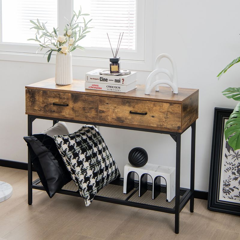 Costway Console Table Industrial Large Drawers Storage Shelf Narrow Entryway Hallway, 5 of 13