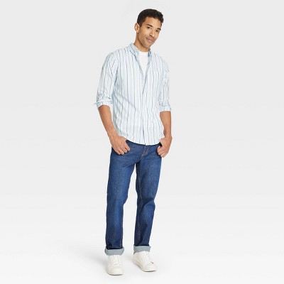 Мужские рубашки Goodfellow & Co Men's Striped Long Sleeve Button-Down Shirt - Goodfellow & Co™ Blue M: Slim Fit, Front Pocket — фото 3