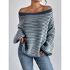 Women's Long Sleeve Sweaters Casual Striped Off Shoulder Knitted Pullover Sweater - 4 of 4