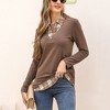 Clearlove Women's Long Sleeve V Neck Contrast Collar Shirt A-line Pleated Office Tunic - 3 of 4