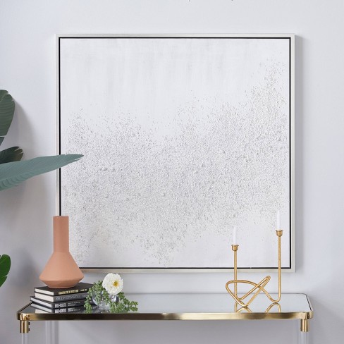 Canvas Abstract Handmade Framed Wall Art with Silver Frame White -  CosmoLiving by Cosmopolitan