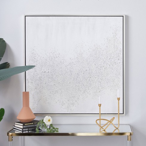 Canvas Abstract Handmade Framed Wall Art with Silver Frame White - CosmoLiving by Cosmopolitan