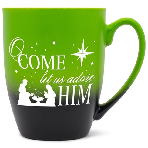 Elanze Designs O Come Let Us Adore Him Two Toned Ombre Matte Green and Black 12 ounce Ceramic Stoneware Coffee Cup Mug - image 1 of 4