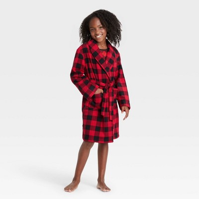 Kids' Holiday Buffalo Check Fleece Matching Family Pajama Robe - Wondershop™ Red 4