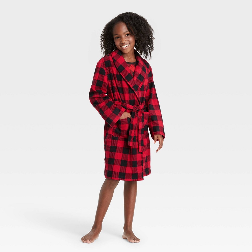 size 5 Kids' Holiday Buffalo Check Fleece Matching Family Pajama Robe - Wondershop Red 