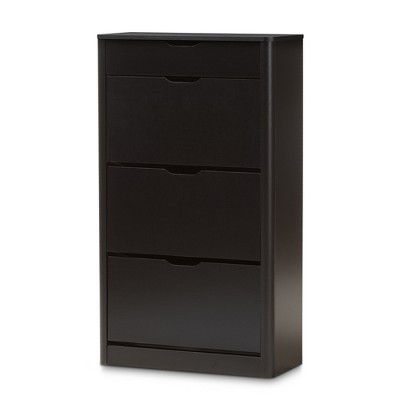 Cayla Modern and Contemporary Wood Shoe Cabinet - Black - Baxton Studio