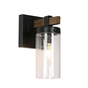LNC Lapps 4.7-in 1-Lights Matte  Black and Distrssed Brown Wood Tone Seeded Glass  Farmhouse Vanity  Lights - 1 of 4