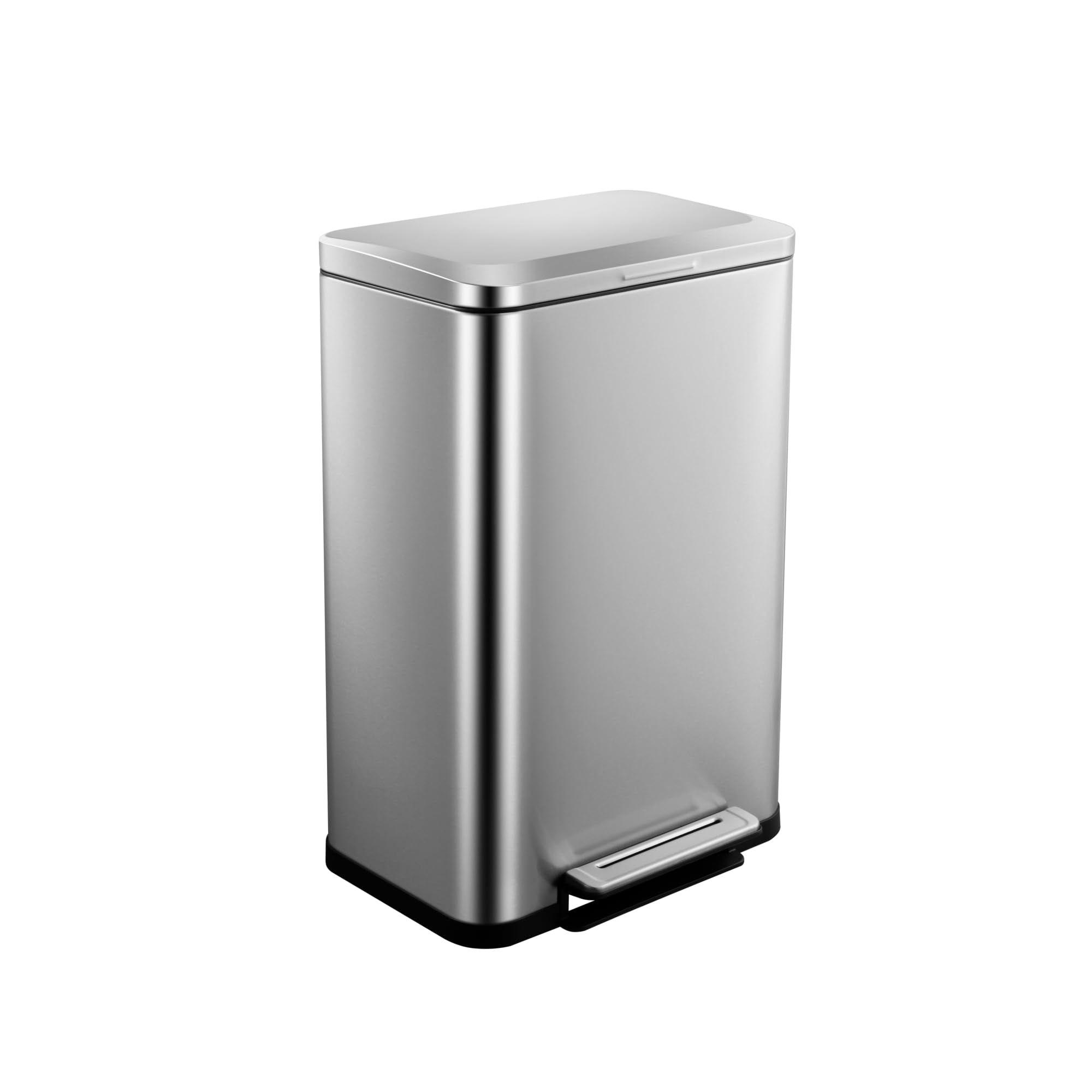 13 Gallon Stainless Steel Trash Can, Fingerprint Resistant Kitchen Step Bin with Soft-Close Lid & Removable Bucket, Silver