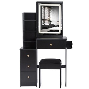 Small Size Left Bedside Cabinet Vanity Table + Cushioned Stool, 2 AC+2 USB Power Station, Hair dryer bracket - 1 of 4