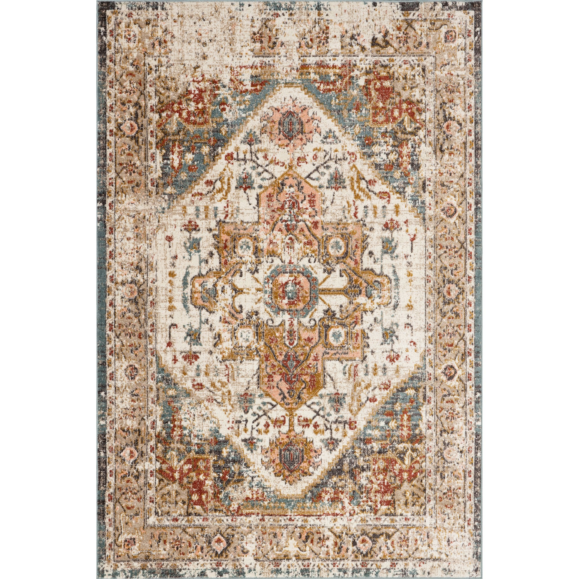 Nuloom 7x9 Justine Vintage Medallion Indoor Area Rug, Beige, Faded Persian Design, Stain Resistant, BedroomLiving Room, Kitchen,