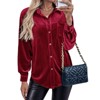 Women's Velvet Button Down Shirts Fall Dressy Casual Vintage Tops V Neck Sophisticated Blouses Long Sleeve - 2 of 4