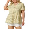 Agnes Orinda Women's Plus Size V Neck Ruffle Hem Short Sleeve Cinched Waist Floral Peplum Blouses - 2 of 4