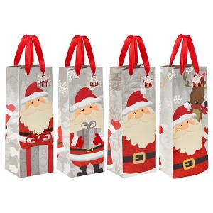Juvale 12 Pack Santa Claus Christmas Wine Gift Bags with Ribbon Handles, 5 x 13.5 x 4 In - 1 of 4