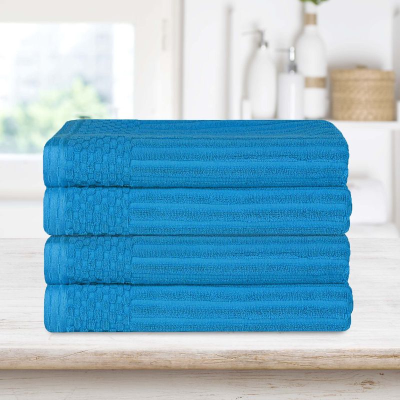 Plush Cotton Ribbed Checkered Border Medium Weight 4 Piece Bath Towel Set by Blue Nile Mills, 2 of 7