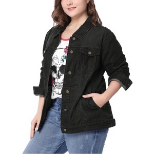 Agnes Orinda Women's Plus Size Button Front Chest Pockets Washed Casual Jean Jackets - 1 of 4