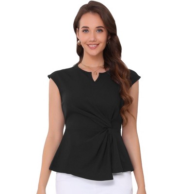 INSPIRE CHIC Women's Cap Sleeve V Neck Twist Front Casual Tunic Asymmetrical Hem Tops