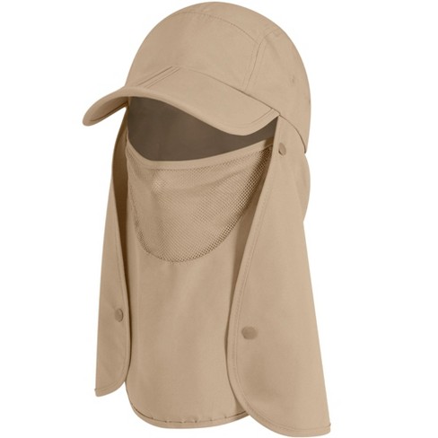 SUN CUBE Fishing Sun Hat with Neck Flap for Men UV Protection Cover Outdoor  Bucket Cap with Face Covering for Hiking Running (Tan)