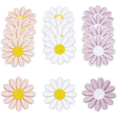 Bright Creations 12-Pack Daisy Flowers Embroidery Fabric Iron On Patches, 3 Pastel Colors (1.8 x 1.8 in)