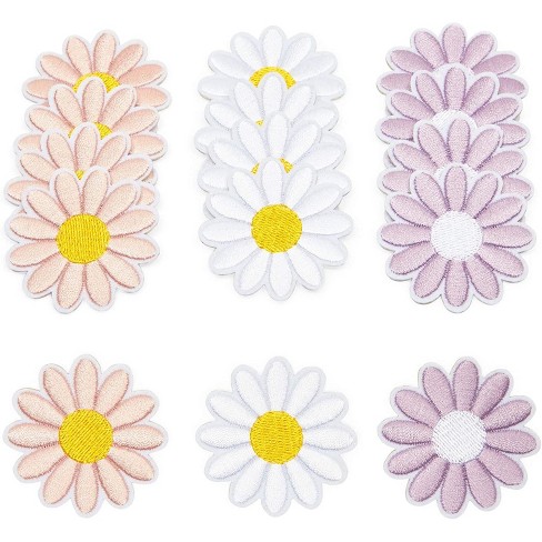Set of  6pcs  12pcs 24pcs  bulk lot pack   white yellow sunflower daisy flower   embroidered  iron  on patch  about 3-4cm
