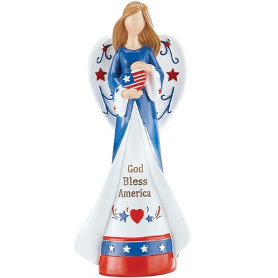 Collections Etc Hand-Painted Patriotic Angel Tabletop Decoration Blue