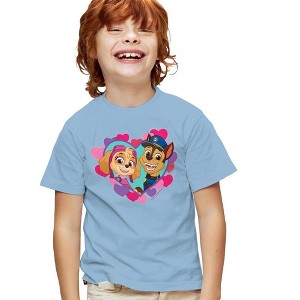 Paw Patrol Lots of Valentine's Day Love With Skye and Chase Kids T Shirt for Youth Boys and Girls, Light Blue - 1 of 4