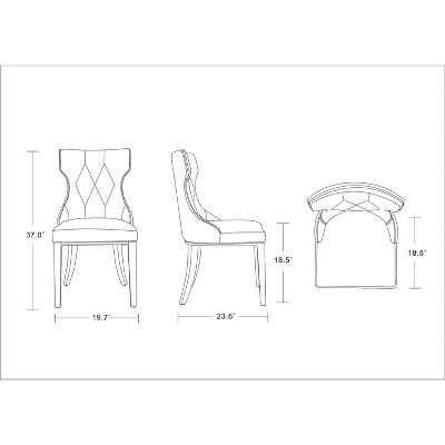 Luxurious Black Velvet and Walnut Wing-Back Dining Chairs, Set of 2