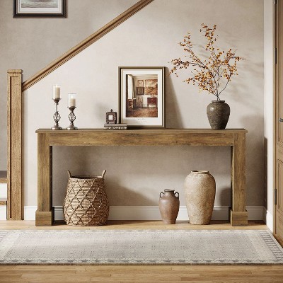Hommoo Console Table with Hollow Pattern Legs Brown