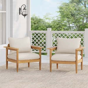 Christopher Knight Home Kari Patio Acacia Wood Slatted Club Chair with Water-Resistant Cushions, Beige/Light Teak - 1 of 4