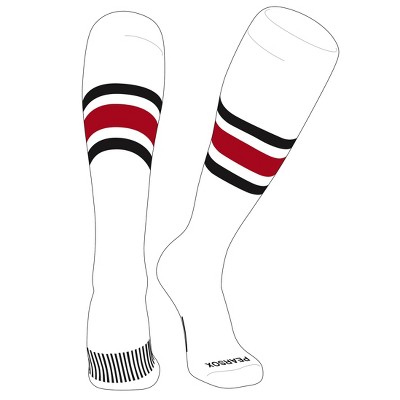 PEAR SOX Striped OTC Baseball, Softball, Football Socks (B) White, Black, Red