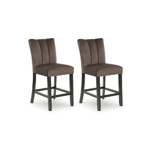 Signature Design by Ashley Zendalia Upholstered Counter Height Bar Stools - Set of 2, Mocha Brown Velvet with Channel Stitching - 1 of 4