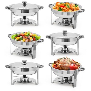 2/4/6-Pack 5QT Round Stainless Steel Chafing Dish Set – Buffet Servers & Food Warmers w/Lids for Catering, Weddings, Banquets - Silver - 1 of 4
