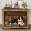 38.5" Dog Crate Furniture with Cushion and Wheels, Wooden Dog Kennel Indoor for Medium/Large Dogs, Rustic Brown - 2 of 4