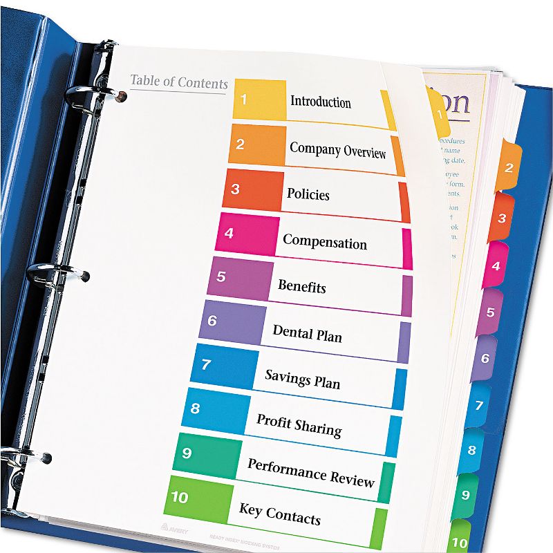 Avery Ready Index Customizable Table of Contents Asst Dividers 10-Tab 11 x 9 1/2 11165, 5 of 9