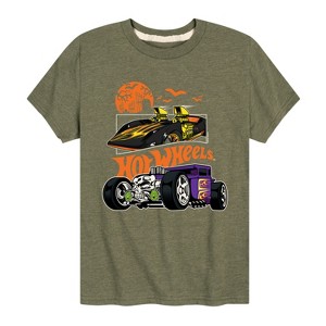 Boys' Hot Wheels Halloween Short Sleeve Graphic T-Shirt - Heather Military Green - 4T - 1 of 4