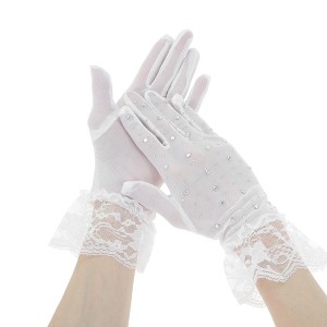 Unique Bargains Women's Rhinestone Lace Sunblock Mittens 1 Pair - 1 of 4