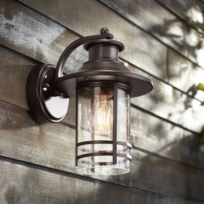 Bronze Dimmable Outdoor Wall Light with Seedy Glass Shade