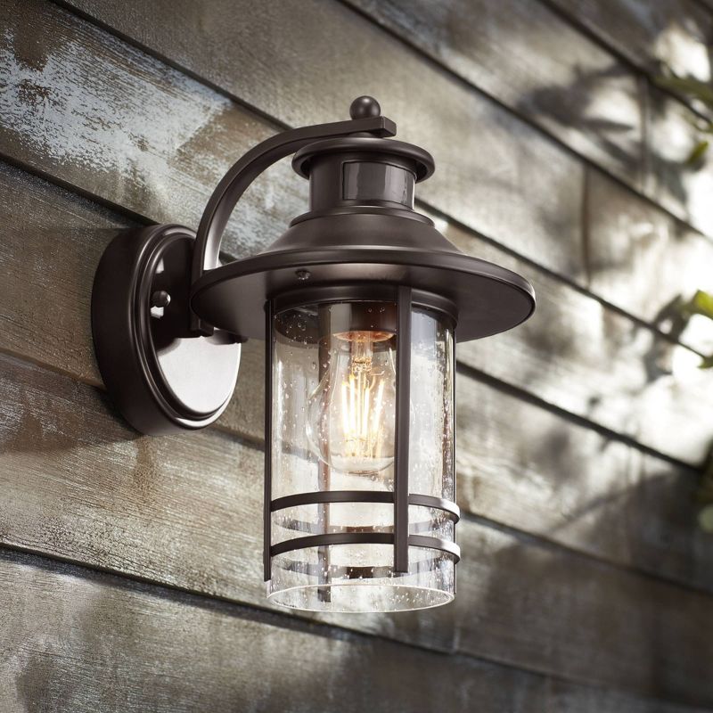 John Timberland Galt Outdoor Mission Wall Light Fixture Oil Rubbed Bronze Motion Sensor Dusk to Dawn 11 1/4" Seedy Glass for Post Exterior Barn Deck, 2 of 9