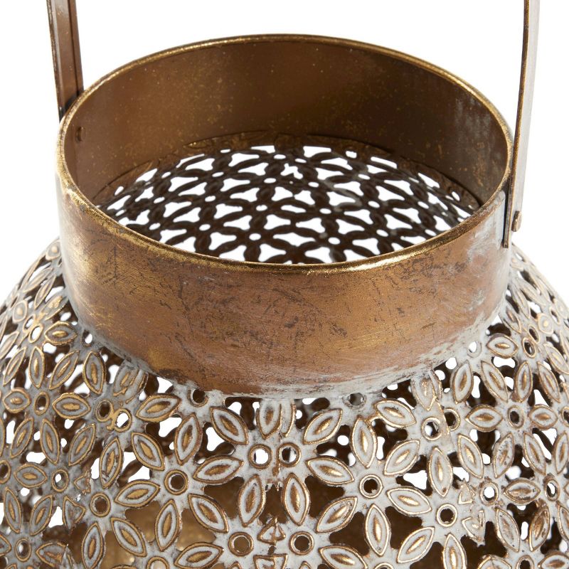 16&#34; x 13&#34; Round Antique Metal Candle Holder with Floral Pattern White/Gold - Olivia &#38; May, 5 of 6
