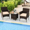 Tangkula 3 Pieces Patio Rattan Furniture Set Outdoor Conversation Set with PE Wicker Armchairs Tempered Glass Top Coffee Table - 2 of 4